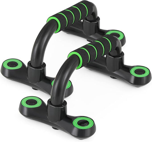 MADOG Portable Push Up Bars with Cushioned Foam Grip, 1 Pair Non-Slip Pushup Handles for Home Fitness Training, Up to 330 lbs, Black & Green Cushioned