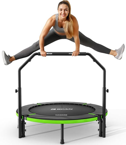 BCAN 40"/48" Foldable Mini Trampoline, Rebounder Trampoline for Adults, U/T Shape Adjustable Foam Handle, Exercise Rebounder for Kids Adults Indoor/Garden Workout, Max Load 330lbs/440lbs