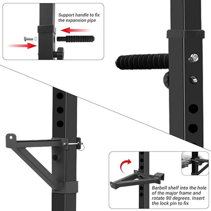 CANPA Squat Rack, Adjustable Barbell Rack Strength Training Barbell Stand with Dip Station Multi-Function Squat Stand Equipment for Home Gym Fitness 600Lbs