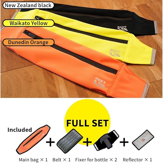 Attach&Run Belt, slim fitness belt and water-proof waist bag, night reflector for training, ARKY