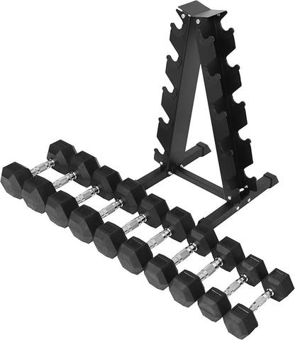 Signature Fitness Premium Rubber Coated Hex Dumbbell Weight Set