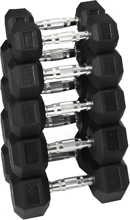 Signature Fitness Premium Rubber Coated Hex Dumbbell Weight Set