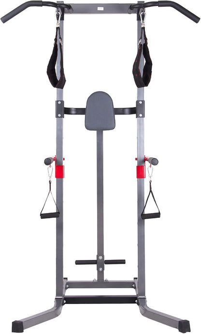 Power Tower 5 in 1 Exercise Equipment, Pull Up Bars, Squat Rack, Dips Machine & More. Sturdy Strength Training, All Body Workout, Adjustable Height, Home Gym, Handles Included, Family Workout,Grey