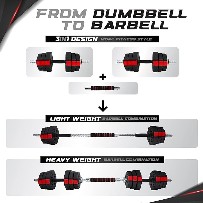 Yes4All Upgraded 44/66lbs Pair Adjustable Weights Dumbbells Set with Connector, Stainless Steel Handle, Cement Mixture