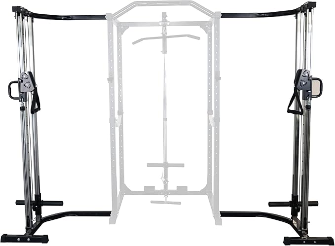 Signature Fitness Multi-Function Adjustable Power Cage with J-Hooks, Safety Straps and Optional LAT Pulldown Attachment and Cable Crossover, Multiple Styles