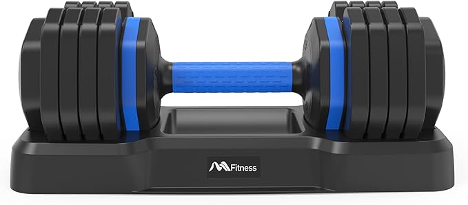 55lb Adjustable Dumbbell - Single Dumbbell Set with Anti-Slip Handle, Quick Weight Adjustment, Tray Included - Ideal for Full Body Workout, Home Gym, and Strength Training