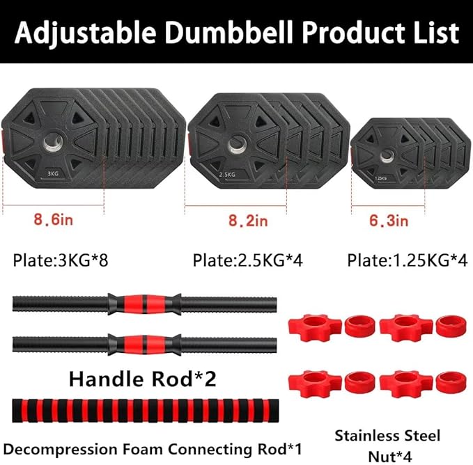 Adjustable Weights Dumbbells Set, 20/30/40/60/80lbs Non-Rolling Adjustable Dumbbell Set, Free Weights Dumbbells Set Hexagon, Weights Set for Home Gym