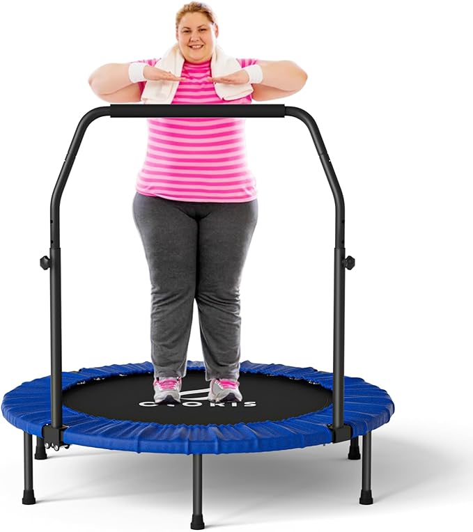 CLORIS 40in Folding Trampoline Mini Rebounder Fitness Trampoline with Adjustable Foam Handle for Kids/Adult, with safty Padded Cover Best Gift for Kids/Adult