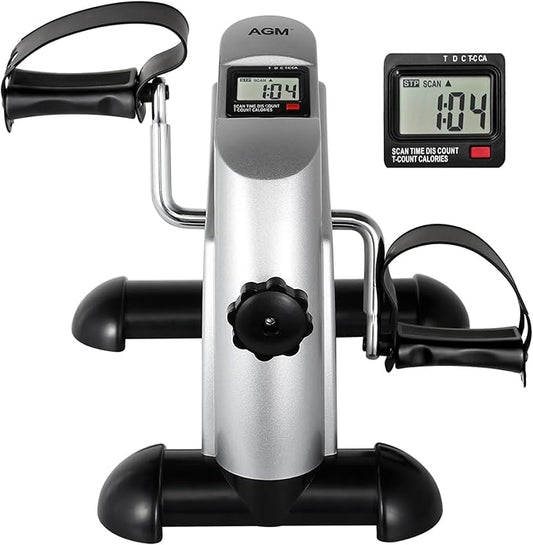 Mini Exercise Bike, AGM Under Desk Bike Pedal Exerciser Foot Cycle Arm & Leg Pedal Exerciser with LCD Screen Displays