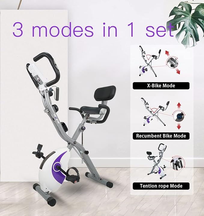 Exercise Bike insgym Foldable Fitness - Stationary Upright Workout Bike with Comfortable Seat Cushion and LED Display Heart Rate with 8-Level Adjustable easy assemble for Adult