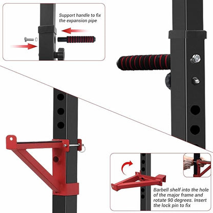 CANPA Squat Rack, Adjustable Barbell Rack Strength Training Barbell Stand with Dip Station Multi-Function Squat Stand Equipment for Home Gym Fitness 600Lbs