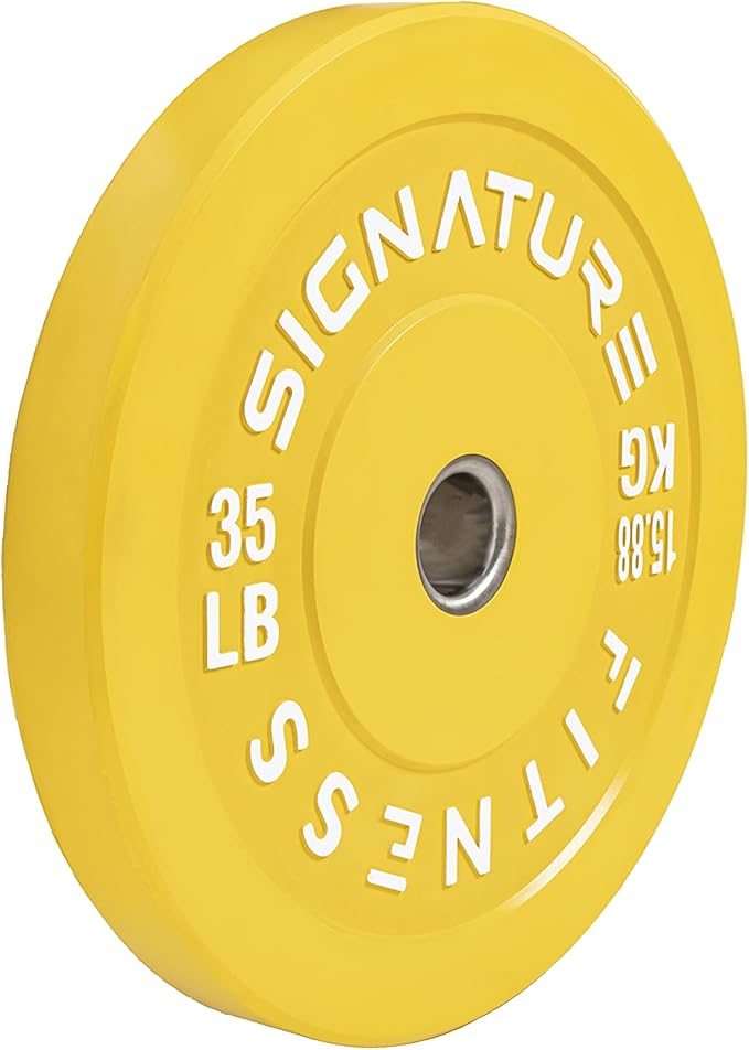 Signature Fitness 2" Olympic Bumper Plate Weight Plates with Steel Hub, 35LB Single, Colored