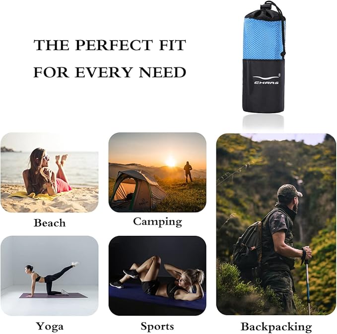 CHARS Microfiber Camping Towels Super Absorbent, Quick Dry Towel Sports Towel Beach Towel (63"x30") with a Carrying Bag Ultra Compact Gym Towel for Beach, Hiking, Travel, Gym, Pool, Yoga, Swimming