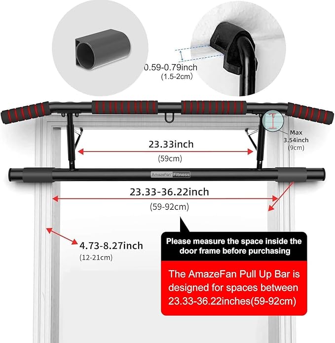 AmazeFan Pull Up Bar Doorway with Ergonomic Grip - Fitness Chin-Up Frame for Home Gym Exercise - Multi-Angle Grip - 2024 Upgrade Smart Hook (Fits Almost All Doors)