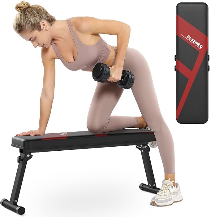 FLYBIRD Flat Bench, Foldable Flat Weight Bench Easy Assembly for Strength Training Bench Press, 600/1000 LBS 2 Versions