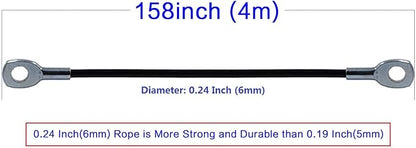 Fitness Pulley Cable 118/157 / 197/236 Inch, LAT Pulldown Cable Replacement Gym Thick 6mm for Pulley System Cable Machine Accessories, PU Coating Steel Wire Rope with Stopper Ball