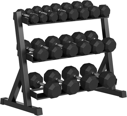 Premium Rubber Coated Hex Dumbbell Weight Set with Rack, Multiple Packages,450lbs(9 pair) for Home Gym, Coated Hand Weights for Strength Training, Workouts