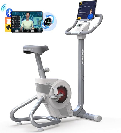 HARISON Electromagnetic Self-powered Upright Exercise Bike, 2 in 1 LED Display for Resistance Control and Data Record, 350 LBS Capacity Stationary Bike for Home with Bluetooth, 32-Level Resistance