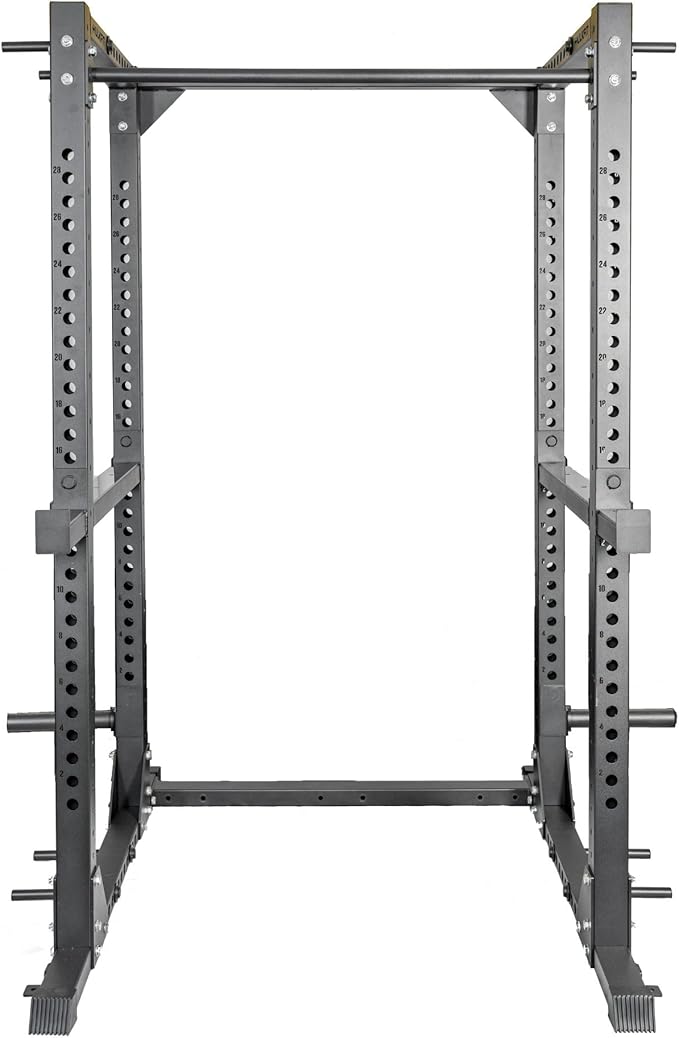 HULKFIT Elite Series 3" x 3" Light Commercial Power Cage Squat Rack for Home and Garage Gym with Attachments & Accessories - Black