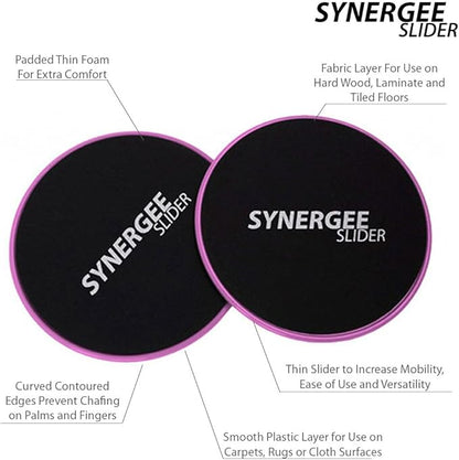 Synergee Core Sliders. Dual Sided Use on Carpet or Hardwood Floors. Abdominal Exercise Equipment