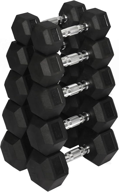 Signature Fitness Premium Rubber Coated Hex Dumbbell Weight Set