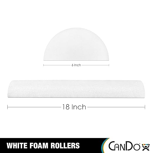 CanDo White PE Foam Rollers for Exercise, Finess, Muscle Restoration, Massage Therapy, Sport Recovery and Physical Therapy for Home, Clinics, Professional Therapy Half-Round 6" x 18"