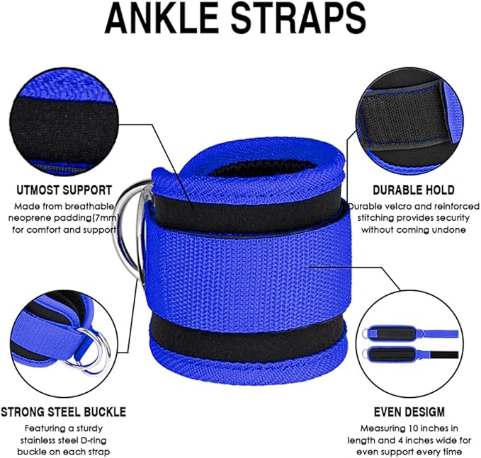 Ankle Straps Ankle Resistance Bands Wrist Cuffs Padded Straps Adjustable Fitness Glute Kickback D-Ring for Cable Machine Gym Foot Leg Training Brace Support 1 Pair