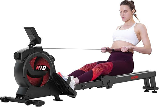 SNODE Rowing Machine for Home, Sturdy Rower Machinewith LCD Monitor, Ergonomic Seat, Dual Rail, High Weight Capacity