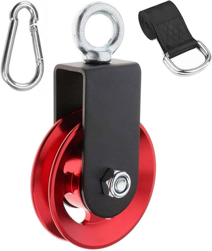 Aluminum Alloy Bearing Pulley Wheel with Hanging Strap Kit,88mm Universal Cable Pulley Rotating Traction Wheel 360 Degree Rotation for Fitness Equipment Accessories