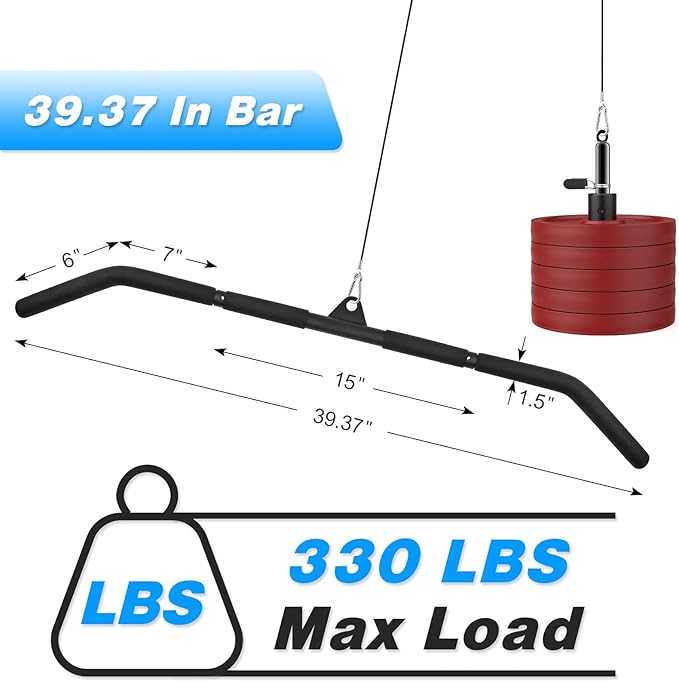 Fitness Cable Pulley System, Gym LAT and Lift Pulldown Machine Attachments, LAT Pull Down Bar Home Workouts Equipments for Biceps Triceps Shoulder Arm Curl Forearm Muscle Strength Exercise