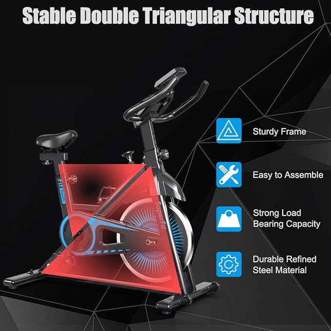 Indoor Cycling Bike, Exercise Bike w/Resistance Adjustment, Stationary Fitness Machine w/Comfortable Seat Cushion, Silent Belt Drive, Phone Holder, Fitness Training Bike for Home Gym