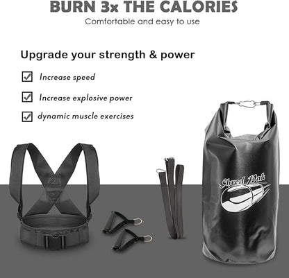 Resistance Training Sled - Weight Sled Harness & Handles - Extreme Workout for Athletes - Burn 3X The Calories - 4-Piece Kit for Gym, Home and, Outdoor