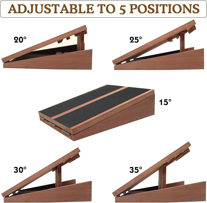 Professional Calf Stretcher Slant Board - Adjustable Incline Stretch Squat Wedge, Posture Board Wooden Physical Therapy Equipment, Non Slip Achilles Stretcher with Extra Side Handle - Small Brown