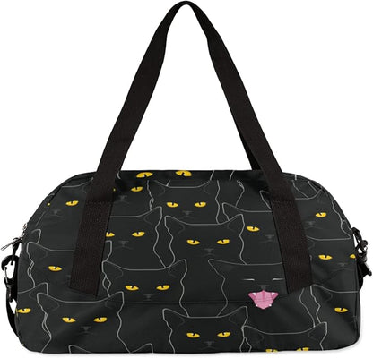 Black Cat Animal Pattern Gym Bag for Women Men, Small Travel Duffel Bag for Sports Getaway Overnight Bag Lightweight Weekender Bags Workout Bag Dance Bag for Boys Girls Kids Teens