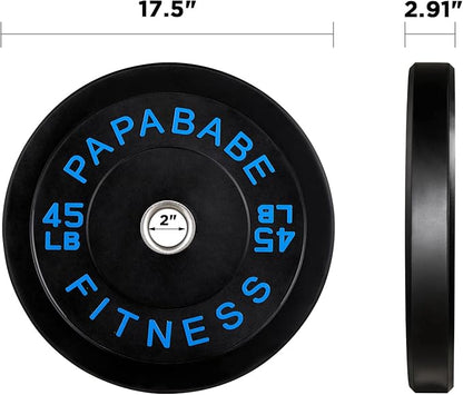 Papababe Bumper Plates, 2 Inch Olympic Weight Plates with Steel Hub Rubber Weights Plates for Weightlifting and Strength Training, Single, Pair & Set