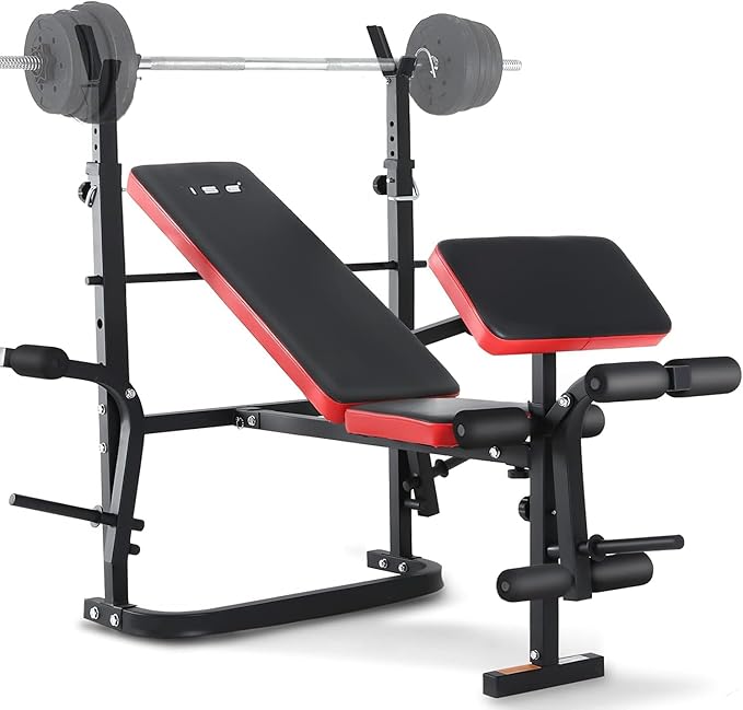 ISE Multi-Weight Bench Set with Squat Rack,Olympic Weight Bench Set,adjustable Workout Bench for Home Gym，Preacher Curl Weight Bench with Leg Extension Bench for Full Body Strength Training，800LBS