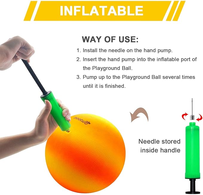 Four Square Balls, 8.5 Inch Playground Ball for Kids Outdoor Dodgeball Kickball Handball Game with Hand Pump