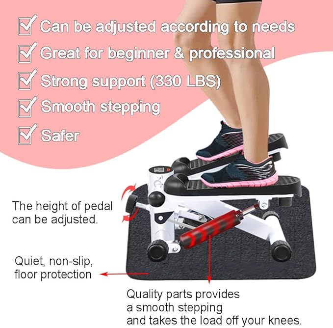 Stair Steppers with Handrail & Resistance Bands for Exercise - 2 Ways to Use, Mini Step Machine Fitness Stepper with Display for Full Body Training, 300 lbs Weight Capacity