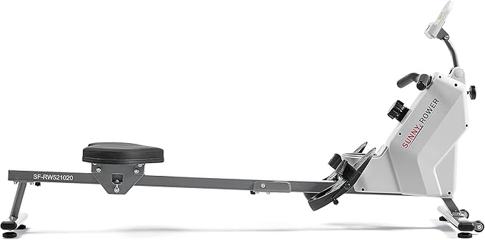 Sunny Health & Fitness Compact Folding Magnetic Rowing Machine with 43 Inch Slide Rail, 285 LB Max Weight, Synergy Power Motion, LCD Digital Monitor, Super Quiet & Smooth, and Ergonomic Foot Pedals