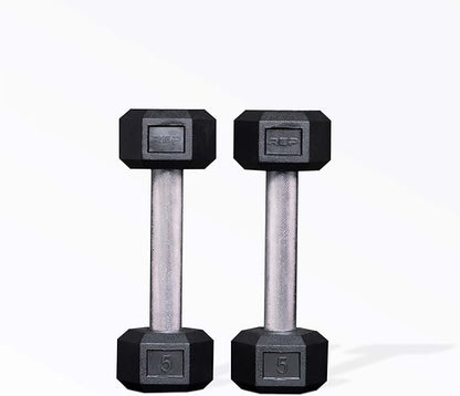 Rep Fitness Rubber Hex Dumbbell(s) - Singles (55LB +) and Pairs (5LB - 50LB) - Low Odor, Fully Knurled Handle