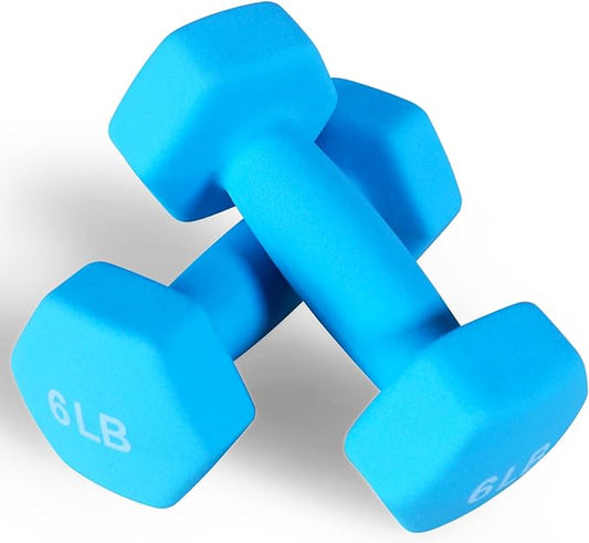 Signature Fitness Neoprene Dumbbell Hand Weights, Anti-Slip, Anti-roll, Hex Shape Colorful, Pair or Set with Stand