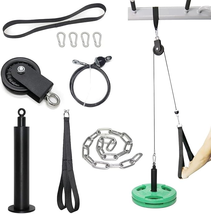 SYL Fitness Cable Pulley System Gym, Weight Pulley System for LAT Pulldown, Biceps Curl, Tricep, Arm Workouts, Home Gym Squat Rack Accessories