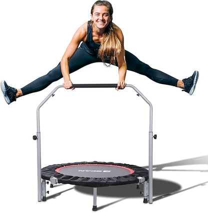 BCAN 40/48" Foldable Mini Trampoline Max Load 330lbs/440lbs, Fitness Rebounder with Adjustable Foam Handle, Exercise Trampoline for Adults Indoor/Garden Workout