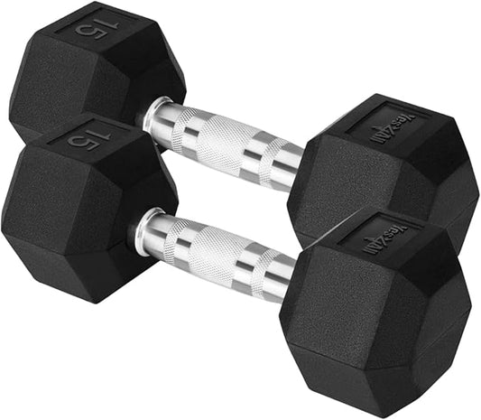 Yes4All Chrome Grip Encased Hex Dumbbells – Hand Weights With Anti-Slip 10-30 LBS Pair