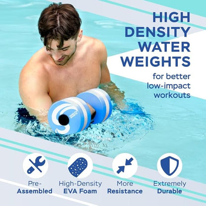 Sunlite Sports Water Weights Pool Exercise Dumbbells, Water Aerobic Equipment, High-Density EVA-Foam Dumbbell with Handle Strip, Aqua Therapy, Pool Fitness, Water Exercise, Set of 2