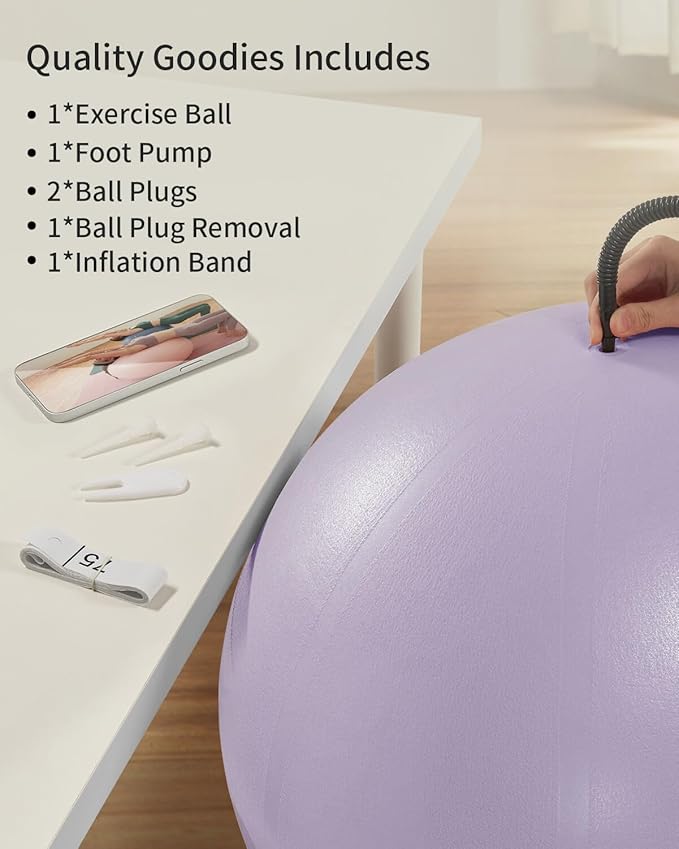 Anti-Burst Exercise Ball for Working Out, Yoga Ball for Pregnancy,Extra Thick Workout Ball for Physical Therapy,Stability Ball for Ball Chair Fitness with Pump