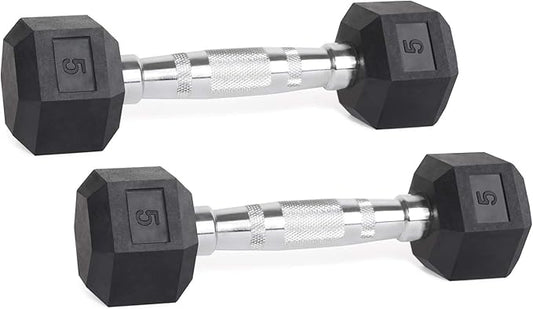 LIONSCOOL Rubber Encased Hex Dumbbells in Pairs or Single, Hand Dumbbell Weight with Metal Handle for Strength Training, Resistance Training, Build Muscle and Full Body Workout, 5-65lbs