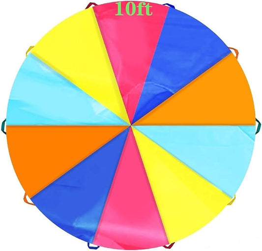 SPINFOX Play Parachute 6FT, 10FT, 20ft Play Parachute with Handles Multicolored Parachute for Kids, Kids Play Parachute for Indoor Outdoor Games Exercise Toy