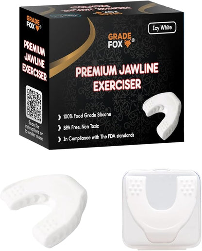 Grade Fox Jaw Exerciser Premium, for Men & Women, Jaw Strengthener, Jawline Facial Fitness Muscle Trainer, Jawline Exerciser, Face Slimmer, Food-Grade Silicone, ICY White