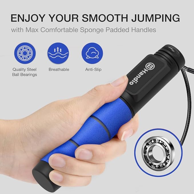 Jump Rope, H Handio Jump Rope with Counter, Workout Jumping Rope with Steel Ball Bearings, Adjustable Length Speed Skipping Rope for Men Women Kids Home Gym, Crossfit, Fitness Exercise